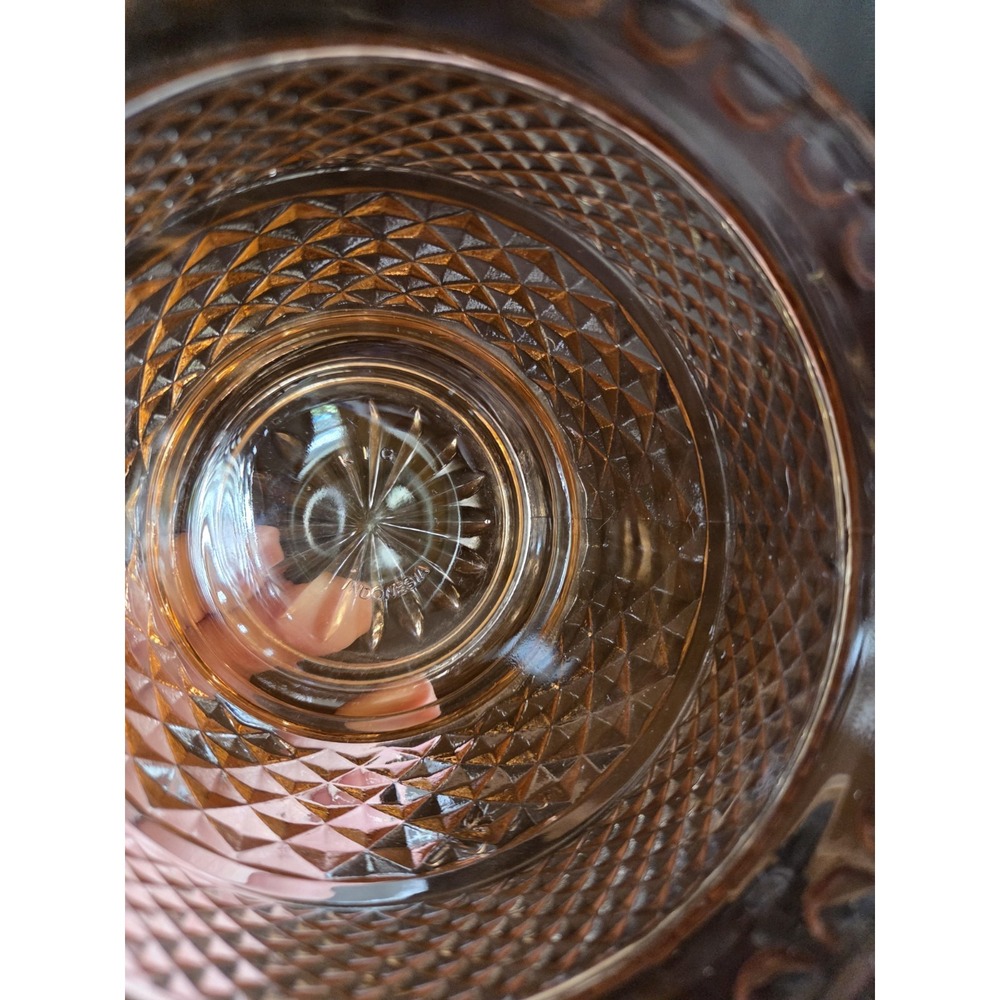 Vintage Pink KIG Indonesia Diamond and Daisy Glass Bowl 1970s